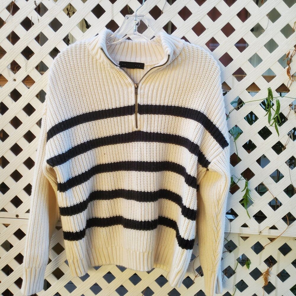Sanctuary Striped Half Zip Sweater Size Large
